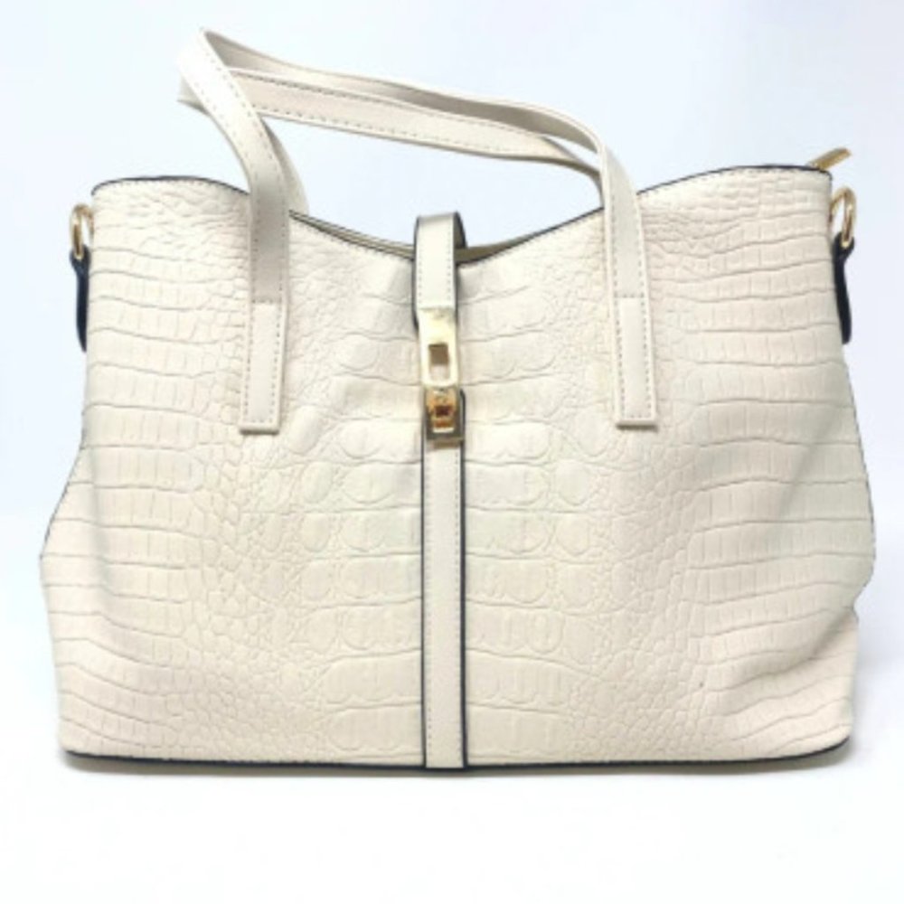 Vegan Leather Handbag Set (White)